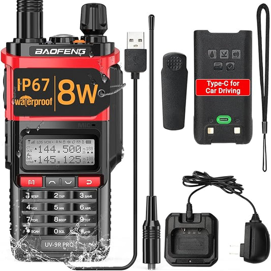 BAOFENG UV-9R PRO Dual Band Two-Way Radio Ham Radio Dustproof Waterproof IP67 Transceiver Walkie Talkie 8W Upgraded Version of UV-9R Plus with Type-C Charger Cable