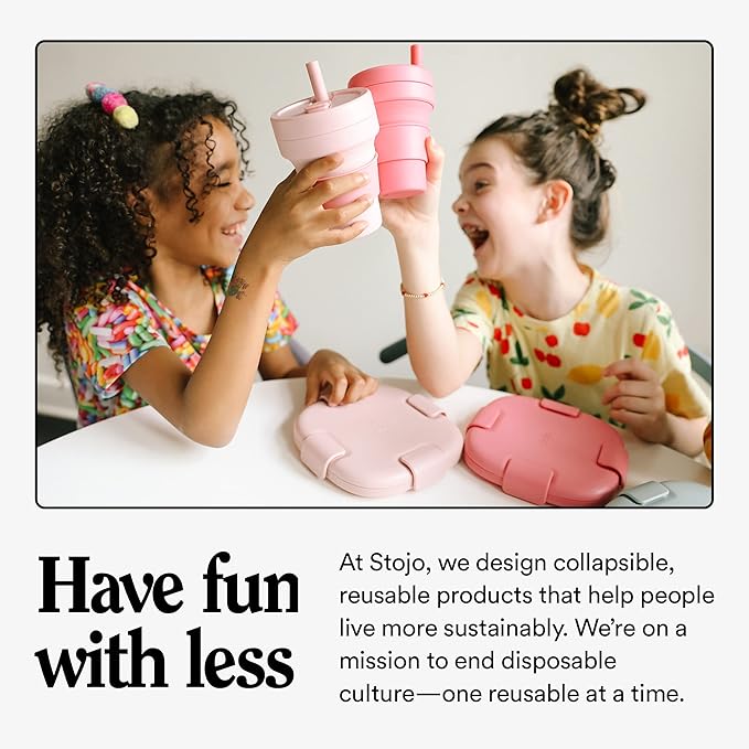 STOJO Jr Collapsible Travel Cup with Straw for Kids - Mimosa Yellow, 8oz / 250ml - Leak-Proof Reusable To-Go Pocket Size Silicone Bottle for Hot & Cold Drinks - Camping & Hiking - Dishwasher Safe