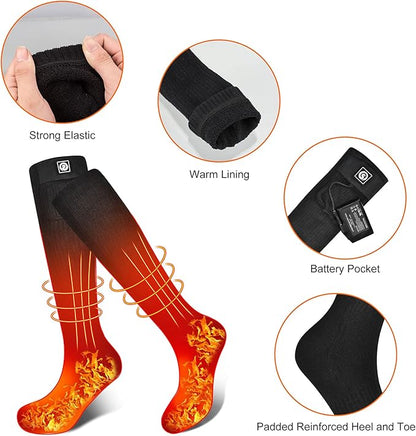 Heated Socks, Battery Rechargeable Electric Heating Socks, Thermal Warm Socks for Men Women Hiking Camping Winter Footwarmers