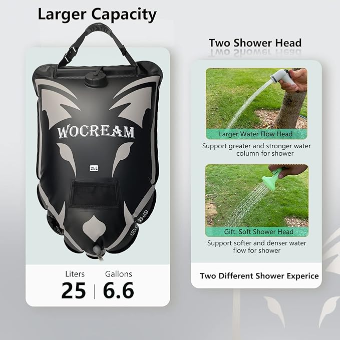 Camping Portable Solar Shower Bag, 25L, with On/Off Shower Head, for Camping, Beach Swimming, Outdoor Traveling, Camping Accessories