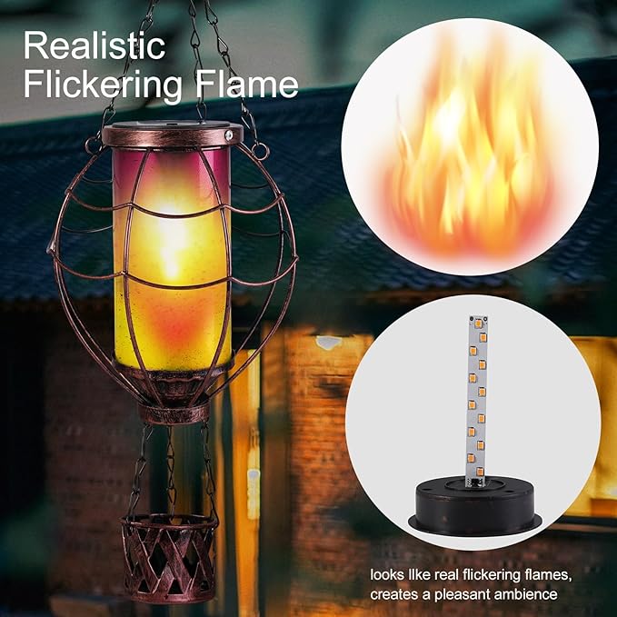 Solar Hot Air Balloon Decor,Metal LED Balloon Lights,Hanging Lanterns Outdoor Waterproof,Hot Air Balloon Solar Lantern for Garden Patio Pathway Yard Porch Decorations(Yellow Pink)
