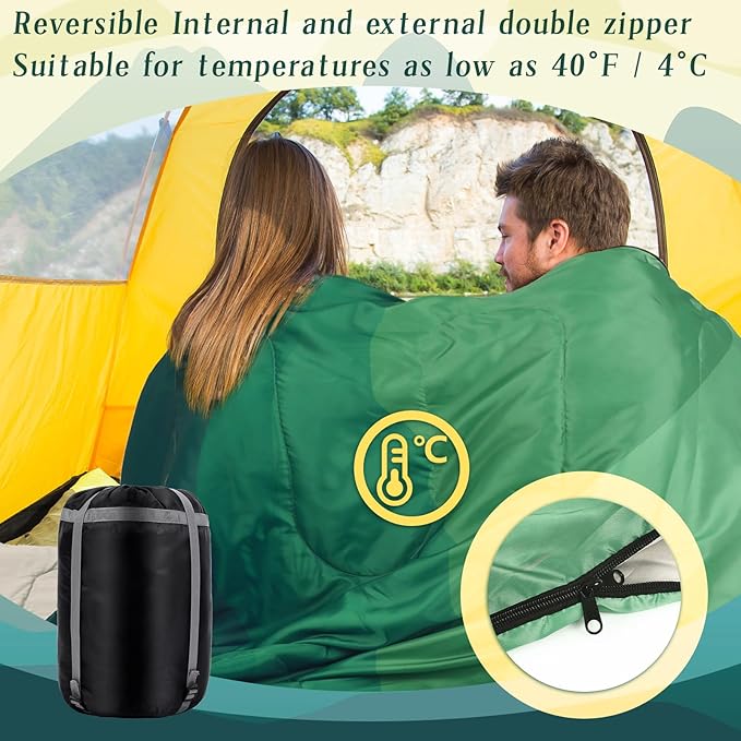 Double Sleeping Bag for Adults with Pillow Queen Size Waterproof Two Person Sleeping Bag for Outdoor Camping Hiking Backpacking All Season Cold Warm Weather