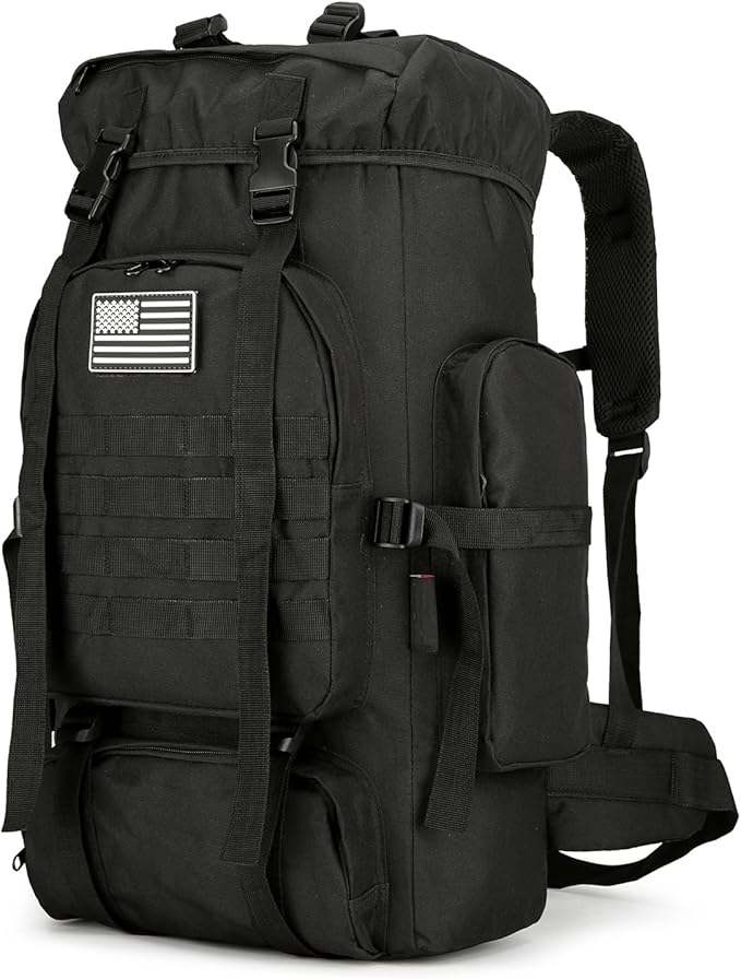 45L Hiking Backpack Camping Rucksack Molle Military Backpack for Outdoor Traveling (Black)