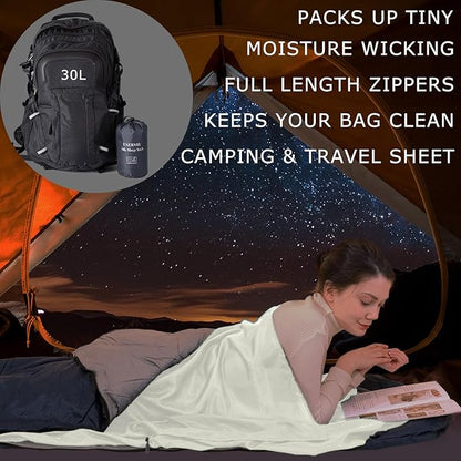 100% Silk Sleep Sack with All Around Zippers, 87”x43” Large Sleeping Sheets for Hotels, Travel & Camping, Multifunctional Travel Sheets (Unzipped:87”x87”) for Adults, Lightweight, All Season