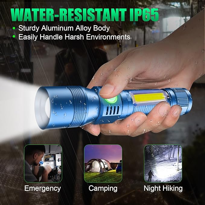 Black Light Flashlight, 3 in-1 Rechargeable Flashlights, UV Light Magnetic LED Flashlight High Lumens, 7 Mode Camping Waterproof Flashlight for Pet Urine Detection (1pack Blue)