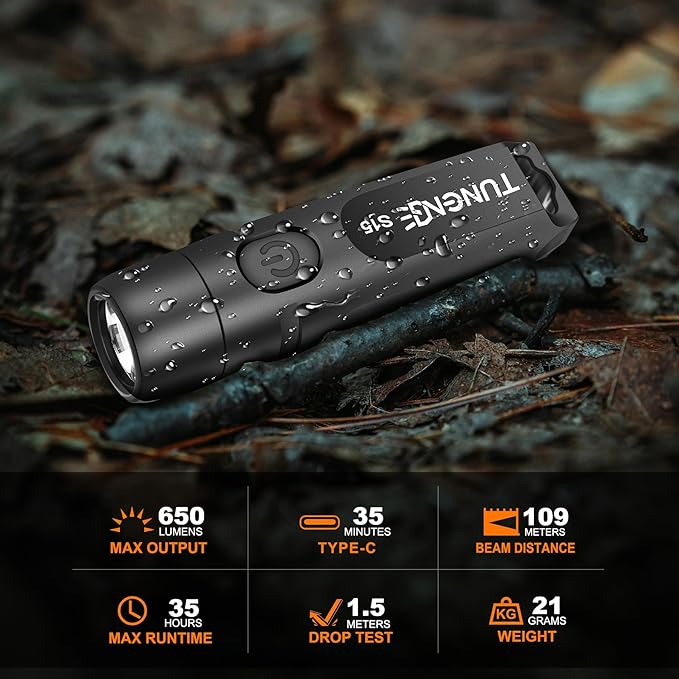 Rechargeable Keychain Flashlights, 650 High Lumens EDC Pocket Flashlights, Mini Flashlight Be Used for Camping Outdoors Emergency（Black）