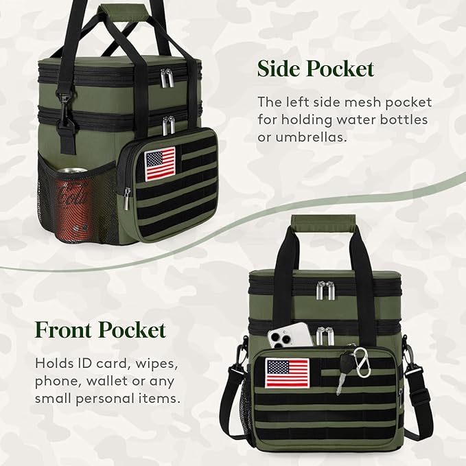 Lifewit Double Deck Tactical Lunch Box for Men, Expandable Leakproof Insulated Large Lunch Cooler with MOLLE Webbing and Shoulder Straps, Heavy Duty Lunch Bag for Men Work Camping Picnic, 16L Green