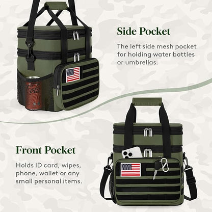 Lifewit Double Deck Tactical Lunch Box for Men, Expandable Leakproof Insulated Large Lunch Cooler with MOLLE Webbing and Shoulder Straps, Heavy Duty Lunch Bag for Men Work Camping Picnic, 16L Green