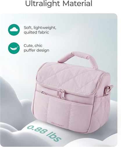 BAGSMART Insulated Lunch Bags for Women, Cute Quilted Lunch Box, Lightweight Puffy Padded Waterproof Lunch Tote, Reusable Lunch Cooler for Work Picnic Travel, Light Blue
