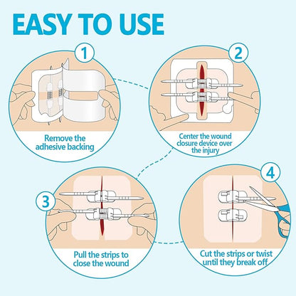 Sutures Butterfly Bandaids - 4 Pcs Laceration Kit - FSA HSA Eligible Surgical Laceration Repair Without Sew - Quick Clot -Emergency Wound Closures Device (PU)