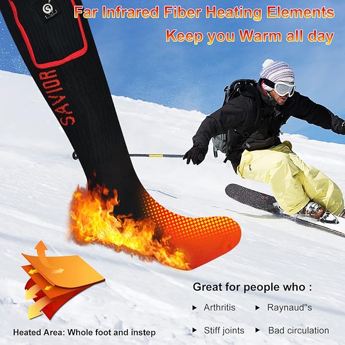 Heated Socks for Women and Men, 7.4v Rechargeable Battery Operated Socks Washable Electric Heated Foot Warmer Coolmax Socks for Hiking Camping Skiing Fishing Hunting Mountaineering