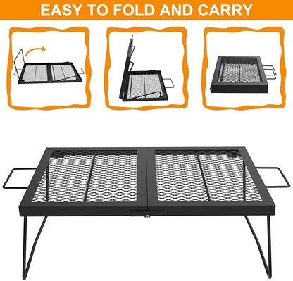Folding campfire Grill Cooking Racks Campfire Grate Over Fire Pit, Fireplace Cooking Grate Fire grill Grate for Camping, Grill Grate Over the Fire Cooking Equipment Camping Accessories for Outside