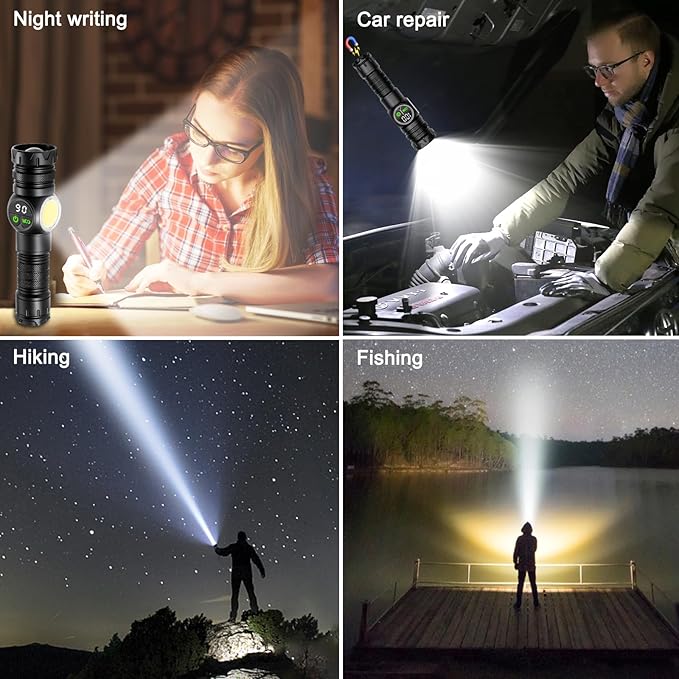 Flashlights High Lumens, Rechargeable Flashlights with COB Sidelight, 3500 Lumen Super Bright Flashlight, Magnetic Flash Light of Digital Power Display, Outdoors