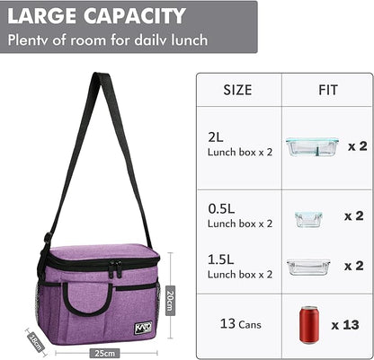 Tirrinia Insulated Lunch Box for Women Men, Leakproof Reusable Lunch Bag Containers for Adult,Working,Office,Lunch Soft Cooler Bag Tote for Picnic Hiking Beach,Purple
