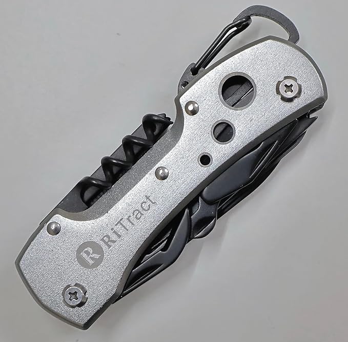 DWELLING Multi Utility Tools 15 in 1 Multitools All in One Pocket Size Tool Multi-Purpose Swiss Army Multiutility Toolkit Set - Silver Black