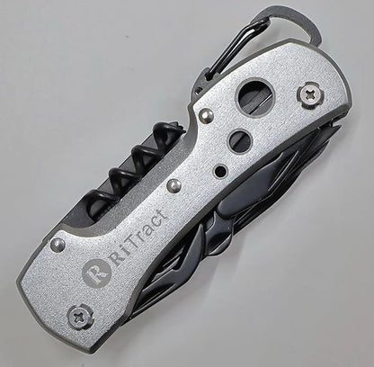 DWELLING Multi Utility Tools 15 in 1 Multitools All in One Pocket Size Tool Multi-Purpose Swiss Army Multiutility Toolkit Set - Silver Black