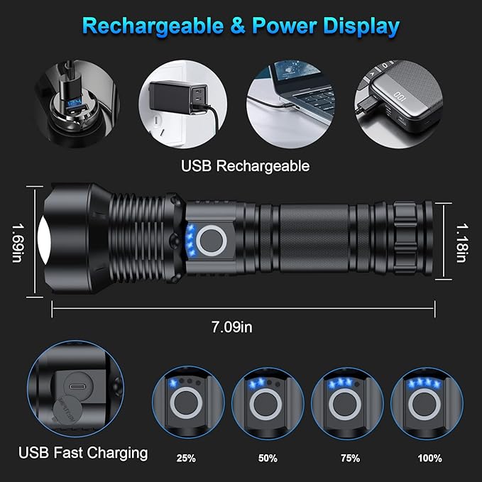 Rechargeable Flashlights 990,000 High Lumens - 2 Pack, Super Bright 12 Hours Long Life LED Flashlight with 5 Modes, High Powered Flash Light for Home, Outdoor