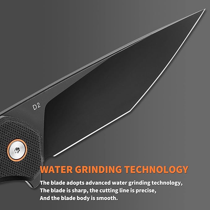 Everyday Carry EDC Knife, Safety Liner-Lock Practical Pocket Knife, D2 Steel G10 Lightweight Handle, Outdoor Camping tactical Knives, Black, Folding 3.54in