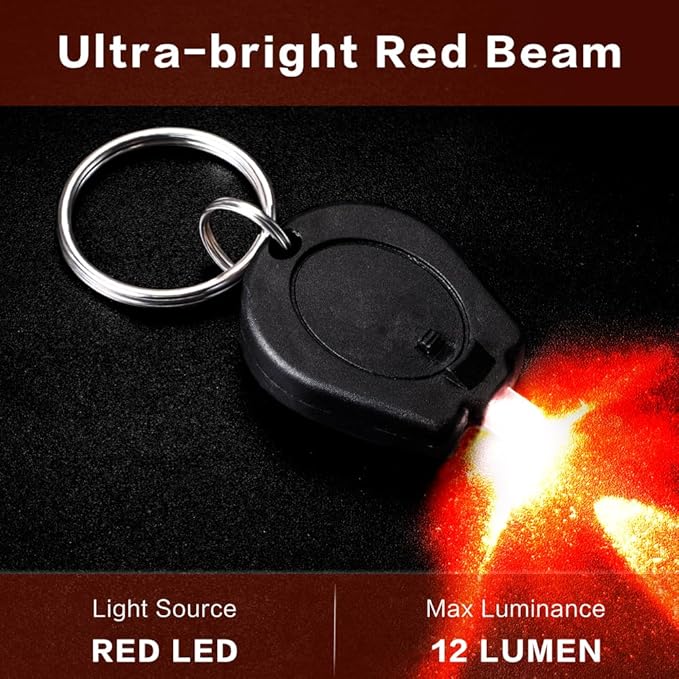 12 Pack Ultra Bright Red LED Keychain Flashlight, Mini Red Light Keychain Flashlight, Red Keychain Flashlight for Night Observation