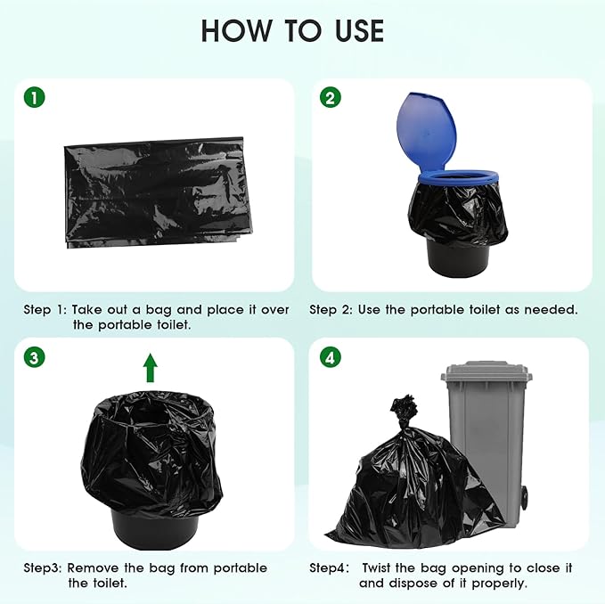 Portable Toilet Bags Disposable Waste Wag Bags Bucket Toilet Liner 12 Gallon for Camping Hiking Trip Thickened Leak-Proof Trash Bags