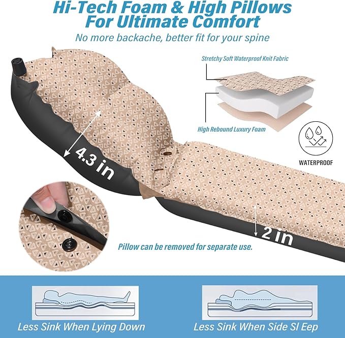 Self Inflating Sleeping Pad for Camping - Thick Camping Pad with Pillow & Inflatable Bag, 9.5 R-Value Insulated Camping Mattress Pad for Car Camping Backpacking Hiking Camping Mat (Flower)