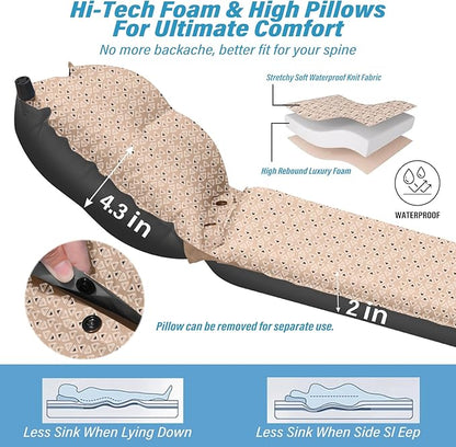 Self Inflating Sleeping Pad for Camping - Thick Camping Pad with Pillow & Inflatable Bag, 9.5 R-Value Insulated Camping Mattress Pad for Car Camping Backpacking Hiking Camping Mat (Flower)