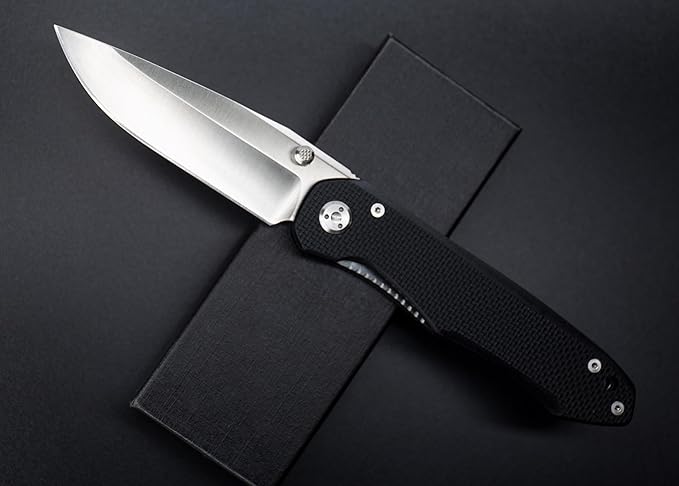 FD03 Folding Pocket Knife, 9Cr13MoV Stainless Steel Blade G10 Handle EDC Pocket Knife for Men and Women, Camping Hunting Hiking Fishing Knives Tools (White)
