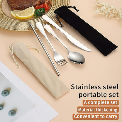 Kyraton Portable Flatware, Reusable Camping Flatware, Bento Box Flatware, Silverware For School/Work/Office/Outdoor, Dishwasher Safe, Set of 2 Packs
