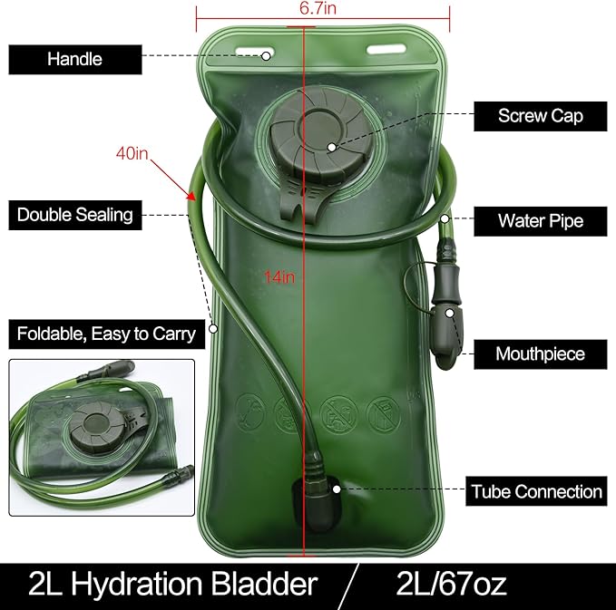 1.5/2/2.5/3L Hydration Bladder, 2pcs Water Bladder, Leakproof Water Reservoir for Hiking Biking Climbing Cycling Running Camping Backpack, Blue and Army Green