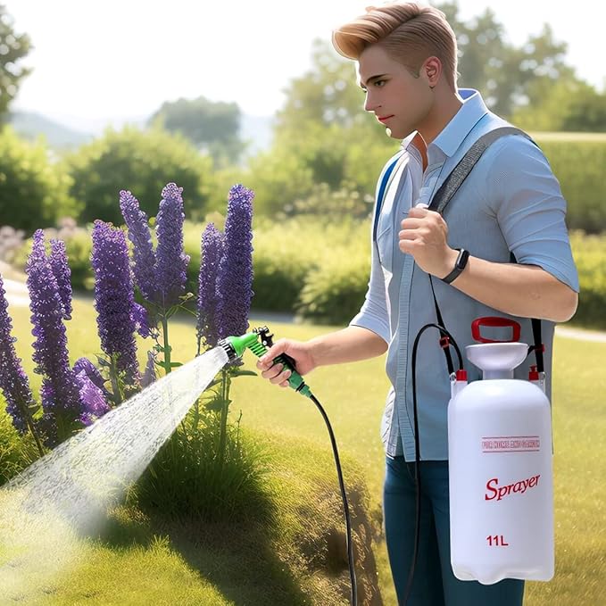 CLICIC Pressure Sprayer with 7 Spray Modes, Camping Shower with Removable Hose and Shower Head for Camping Outdoor Traveling Hiking and Pet Bath (2.9 Gallon)