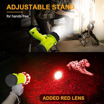 YIERBLUE Rechargeable Spotlight Flashlight with 1000,000 Lumen LED, IP67 Waterproof Long Running Spot Light searchlight, Impact Resistant Handheld Spotlight with Foldable Stand and Detachable Red Lens