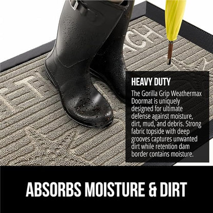 GORILLA GRIP 100% Waterproof All-Season WeatherMax Doormat, Durable Natural Rubber, Stain and Fade Resistant, Low Profile, Indoor Outdoor Door Mats, Easy Clean Patio Entrance Mat, 17x29, Sand Beach