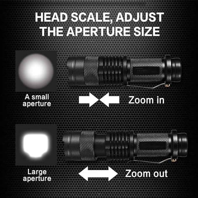 MODOAO 6 Pack Mini Flashlights LED Flashlight 7W 350LM 3 Mode Flashlight Torch Adjustable Focus Zoomable Light,Skid-Proof Design & Waterproof Design (Black)