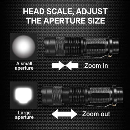 MODOAO 6 Pack Mini Flashlights LED Flashlight 7W 350LM 3 Mode Flashlight Torch Adjustable Focus Zoomable Light,Skid-Proof Design & Waterproof Design (Black)