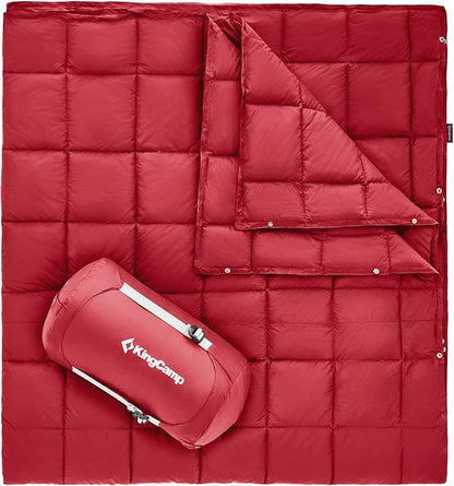 KingCamp Lightweight Camping Blanket, Multifunctional Wearable Warm Compact Water-Resistant Blanket for Cold Weather, Travel, Outdoor, Hiking, Backpacking, Stadium, 620 FP, Red