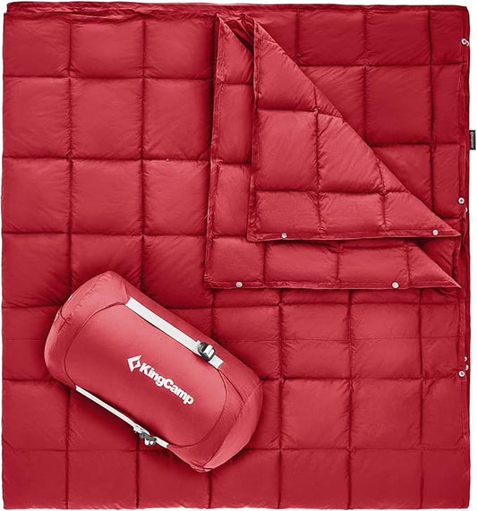 KingCamp Lightweight Camping Blanket, Multifunctional Wearable Warm Compact Water-Resistant Blanket for Cold Weather, Travel, Outdoor, Hiking, Backpacking, Stadium, 620 FP, Red