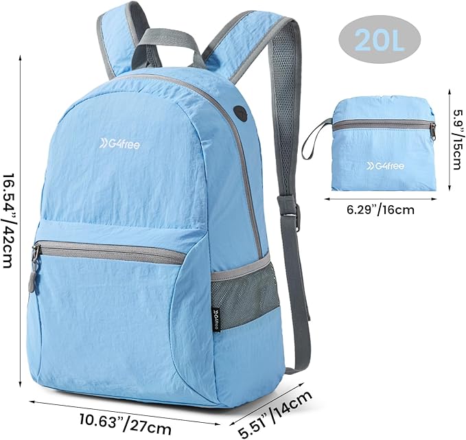 G4Free 20L Lightweight Packable Backpack Travel Hiking Daypack Foldable Backpack for Men Women(Light Blue)