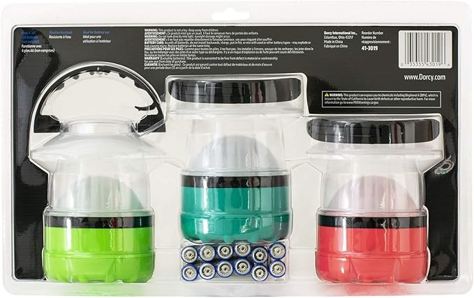 Dorcy 41-3019 4 LED Mini Lantern with Hanging Hooks and Batteries, Assorted Colors, clear (Pack of 3), Green