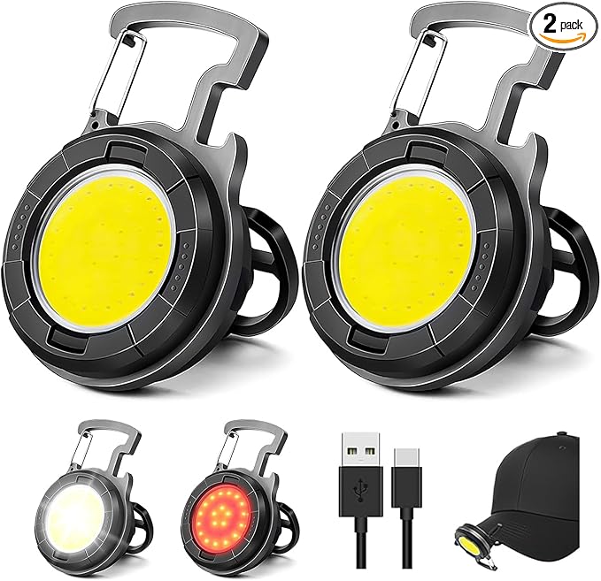 Keychain Flashlights Led Mini - 4 Light Modes Small Rechargeable Flashlight Red Light Mode Emergency Flashlights and Folding Bracket Bottle Opener,Portable Flashlight for Camping,Hiking 2Pack
