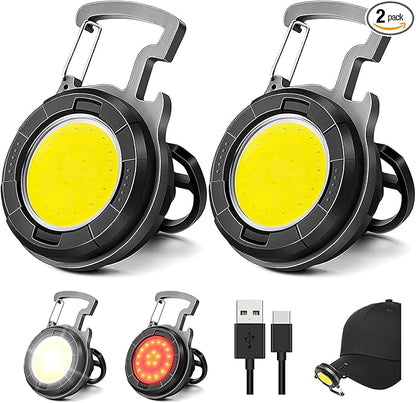 Keychain Flashlights Led Mini - 4 Light Modes Small Rechargeable Flashlight Red Light Mode Emergency Flashlights and Folding Bracket Bottle Opener,Portable Flashlight for Camping,Hiking 2Pack