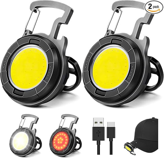 Keychain Flashlights Led Mini - 4 Light Modes Small Rechargeable Flashlight Red Light Mode Emergency Flashlights and Folding Bracket Bottle Opener,Portable Flashlight for Camping,Hiking 2Pack