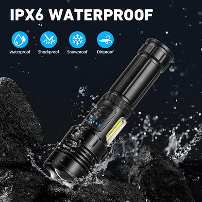 Flashlights High Lumens Rechargeable, 990,000 Lumen LED Super Bright Flashlight with 7 Light Modes, IPX6 Waterproof, Powerful Handheld Flash Light for Home Camping Emergencies (Black)
