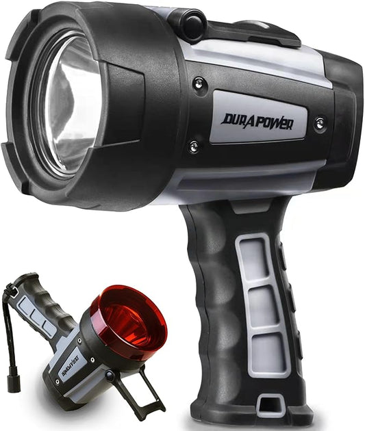 Durapower Rechargeable Spotlight, 200000 Lumen Super Bright LED Handheld Spotlight, IP68 Waterproof Spotlight Flashlight Portable Marine Boat