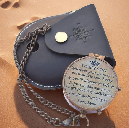 Engraved Brass Compass, Antique Nautical Vintage Directional Magnetic Compass, with Famous Scripture Quote, Baptism Gifts with Leather Case