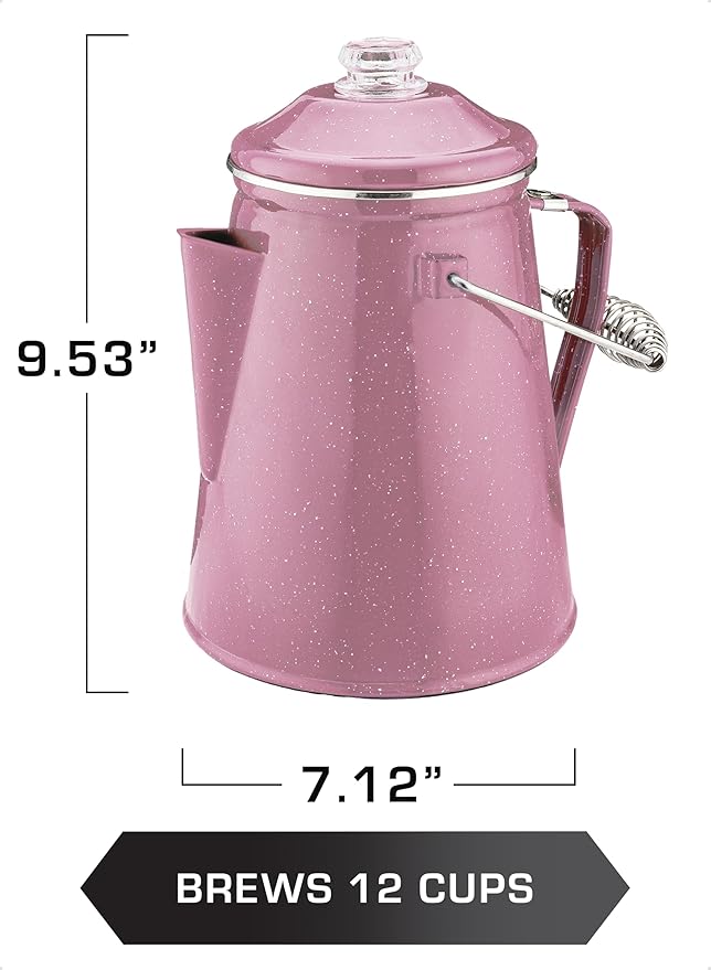 COLETTI Classic Percolator Coffee Pot — Camping Coffee Makers, Coffee Percolator – The Original Camping Coffee Pot, Now Modernized – For Campsite Brewmasters Everywhere [Pink Enamel, 12 Cup]