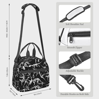 bassyil Dinosaur Insulated Lunch Bag Reusable Lunch Box With Adjustable Shoulder Strap Cooler Tote Bag For Men Women