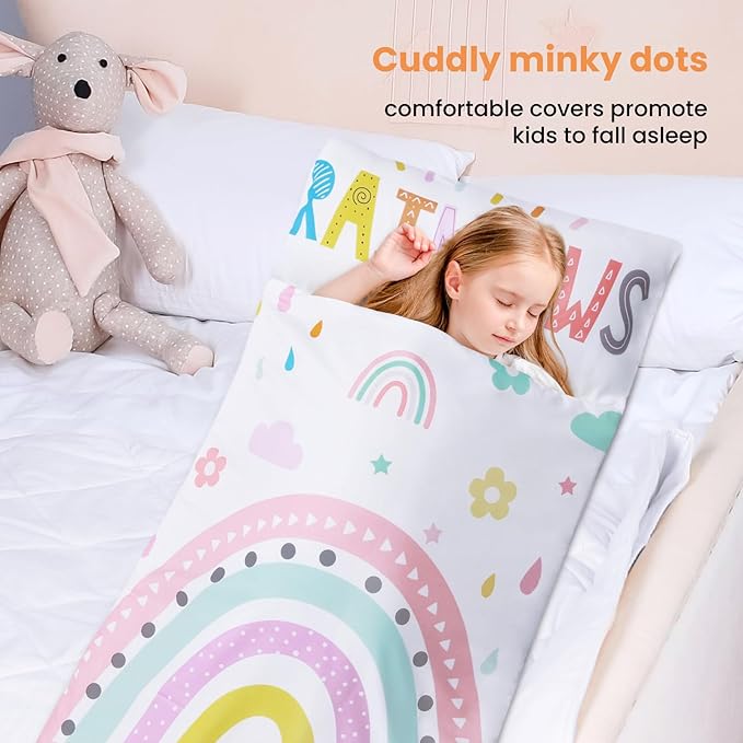 Kids Sleeping Bag Toddler Nap Mat with Removable Pillow, Large Foldable Sleeping Bag for Girls Boys, Easy Clean Slumber Bag with Double Zip for Camping School Preschool Daycare, 59×24 inch