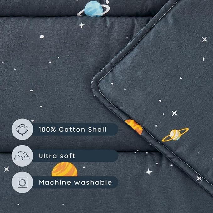 Wake In Cloud - Toddler Nap Mat with Pillow and Blanket, 100% Cotton Fabric, for Kids Boys Girls in Daycare Kindergarten Preschool, Roll Up Sleeping Bag, Gray Spaces, Extra Long