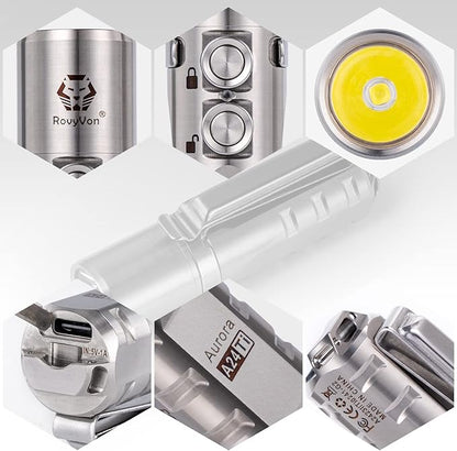RovyVon Aurora A24 G2 Titanium LED Flashlight,1000 Lumen Pocket Flashlight with Lockout Mode,Rechargeable EDC Flahlight,7 Modes,Water Resistant for Everyday Carry, Hiking, Camping