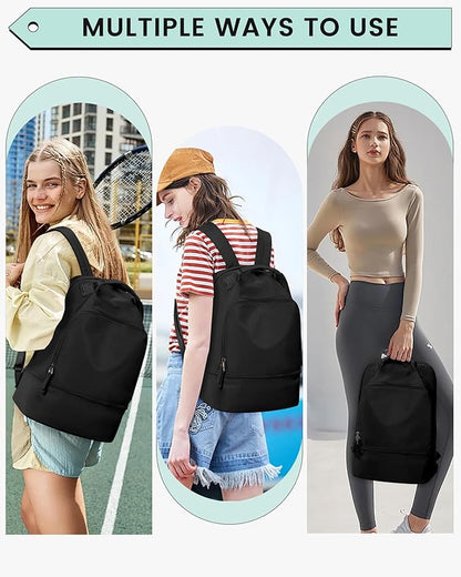 Gym Backpack for Women, Gym Bag with Shoe Compartment, Waterproof Lightweight Sports Yoga Travel Backpack with Wet Pocket, Black